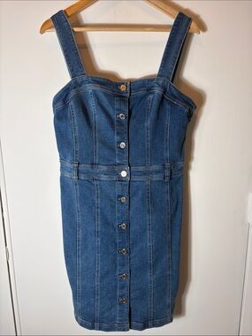 White House Black Market Denim Button Front Dress Size 12 Blue Sleeveless